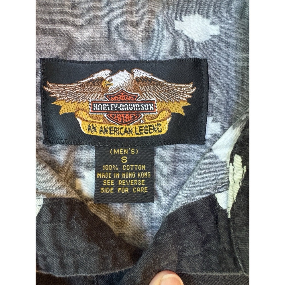 Vintage 90s Harley Davidson AOP Button Up Shirt S Motorcycle Biker Black Retro - Picture 3 of 5